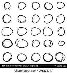 Pencil doodle different circles. A set of line drawings. Vector black outline shape