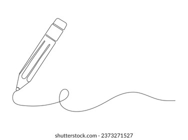 Pencil doodle icon vector in continuous style. Stationery sketch style. Outline marker, stylus, highlighter	