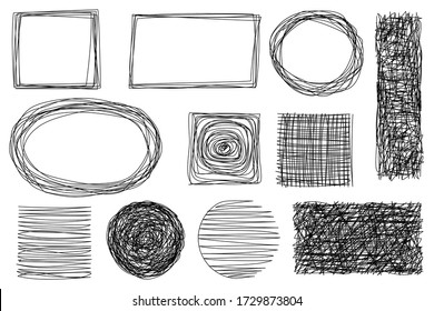 Pencil doodle. Vector grunge, hand-drawn texture. Pattern of black drawings by hand on a white background. Vector illustration. Stock Photo.