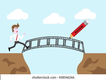 Pencil draw bridge for business man over hill, Vector illustrator.