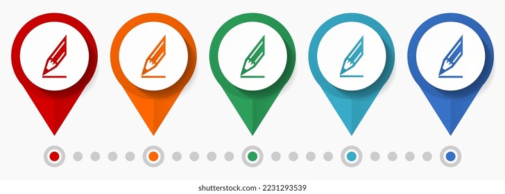 Lápiz, dibujar conjunto de iconos de vector de concepto, punteros de diseño plano, plantilla de infografía