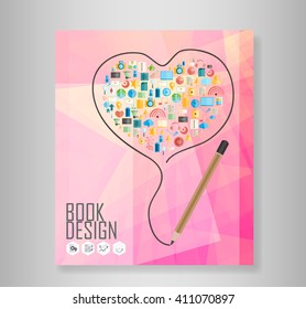 pencil draw heart template design with social network icons background, vector illustration