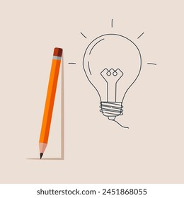 Pencil to draw a  idea light bulb. Modern vector illustration in flat style.