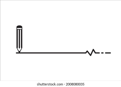 Bleistift zeichnen eine Linie in horizontaler Vektorgrafik. -Linie mit einem kleinen Pulswellendiagramm. Schrift- und Zeichnungszeichen