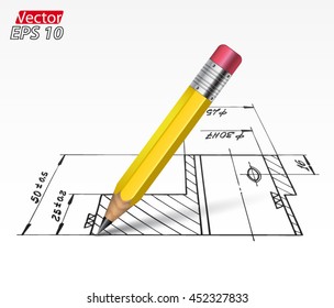 pencil draw technical drawing / vector illustration