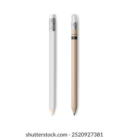 Stift für Zeichnung und Kunst, einzelne Satz von realistischen hölzernen Schreibgeräten mit Graphit und verschiedenen Farben der Spitze. Vektorkunstwerkzeuge für Malerei, Schul- und Bürobedarf