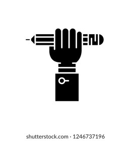 Pencil drawing black icon, vector sign on isolated background. Pencil drawing concept symbol, illustration 