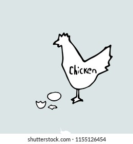 pencil drawing chicken and eggs, vector hand drawn template