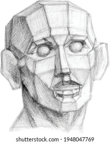 Pencil drawing of chopping off the head. Study guide for students.