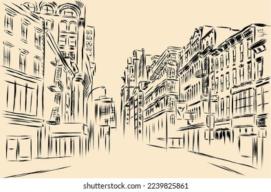 pencil drawing of city street