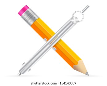 Pencil and drawing compass icon on a white background.