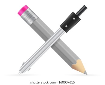 Pencil and drawing compass icon on a white background.
