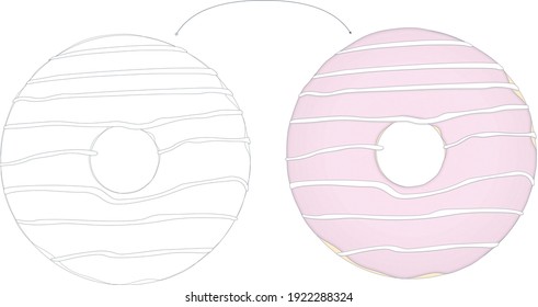 Lápiz que dibuja donuts antes y después