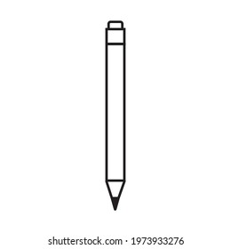 pencil for drawing with eraser, office stationery black contour isolated vector in flat style