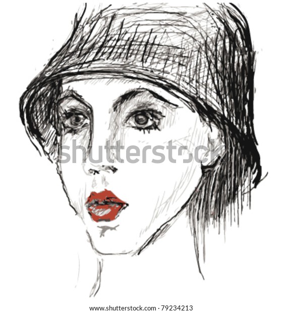 Pencil Drawing Face Stock Vector Royalty Free 79234213