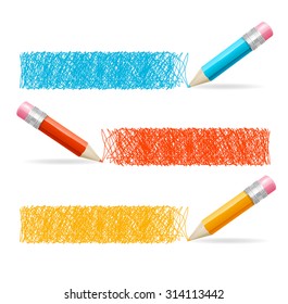 Pencil Drawing Header. Horizontal Set. Vector illustration