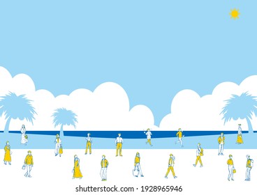 pencil drawing lifestyle people in the beach