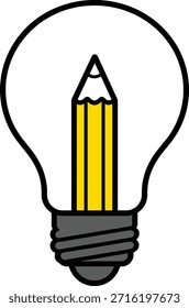 Pencil drawing in lightbulb for creative design and write solution to idea brainstorm process of creative design and inspiration for writing