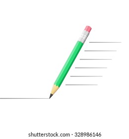 Pencil drawing a line, speedy draw concept, 3d vector object, eps 10