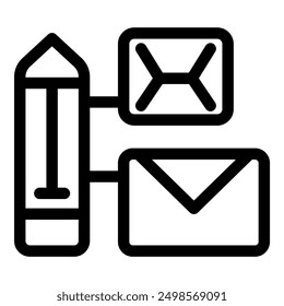 El lápiz está dibujando una línea que se conecta a los símbolos de marketing por correo electrónico