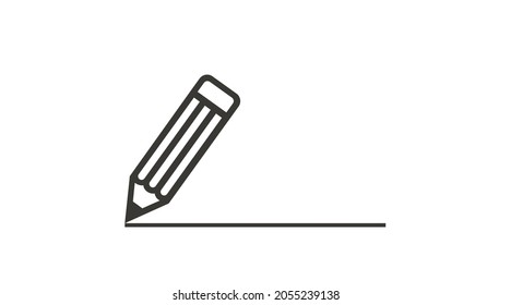 Pencil Drawing a Line. Vector isolated black and white editable icon
