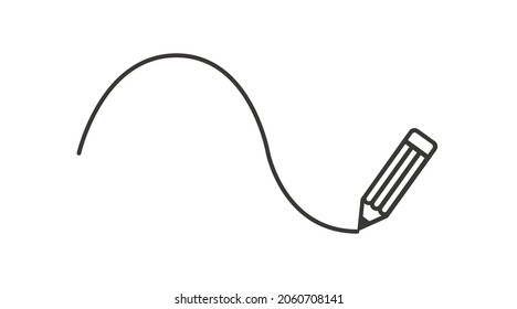Pencil Drawing a Line. Vector isolated black and white editable icon