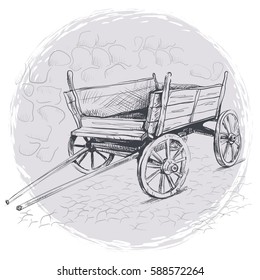 pencil drawing old cart on a gray background