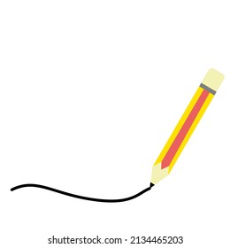 Pencil drawing on paper. Write black line. Office element. Study in school. Write on paper.
