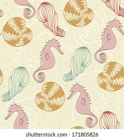 pencil drawing pattern with seashells