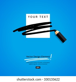 Pencil drawing scribble in square frame. Vector  Flat Design Elements. Flyer template.