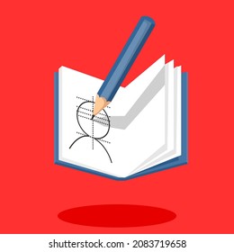 pencil drawing at sketch book flat style isolated icon clip art vector illustration