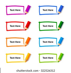 Pencil drawing square doodle frames  with sample text. Vector Set of Flat Design Color Elements on white background.