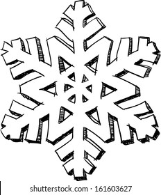 Pencil drawing styled isolated 3D snowflake sketch