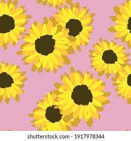 Pencil drawing Sunflowers on the pink seamless pattern background vector illustration