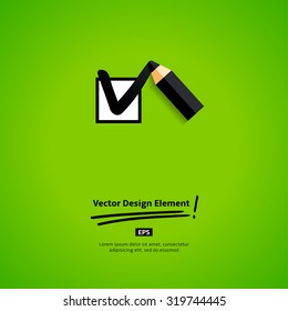 Pencil drawing tick mark. Vector  Flat Design Elements. Flyer template.