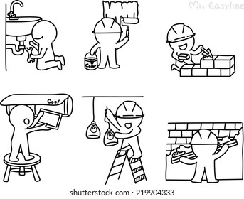 Pencil drawing as vector of technician