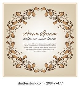 Pencil drawing vector wreath with brown branches leaves invite, save the date card ink invitation