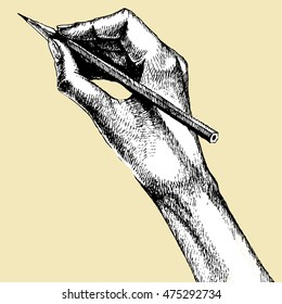 Pencil drawing a woman's hand. Vector hand drawn illustration. Element design for your stuff.