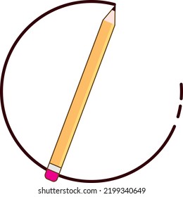 The pencil drawing is wrapped around the circle and the eraser erases the drawn line
