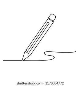 
A Pencil Is Drawn By A Single Black Line On A White Background. Continuous Line Drawing. Vector Illustration