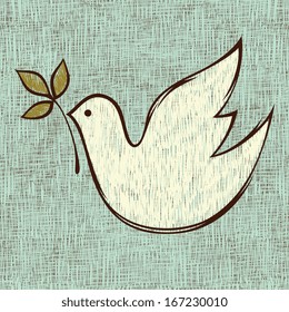 Pencil drawn Christmas dove. Vector. All elements and textures are individual objects.  Seamless background.