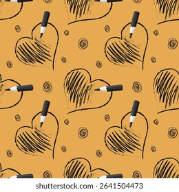 Pencil drawn heart and abstract elements. Back to school seamless patterns doodles hand drawn. Background for textile wallpapers, book covers, digital interfaces, prints materials, cards, invitations.