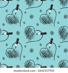 Pencil drawn heart and abstract elements. Back to school seamless patterns doodles hand drawn. Background for textile wallpapers, book covers, digital interfaces, prints materials, cards, invitations.
