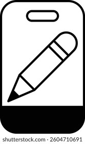 A pencil is drawn on a phone screen. The pencil is black and has a sharp point