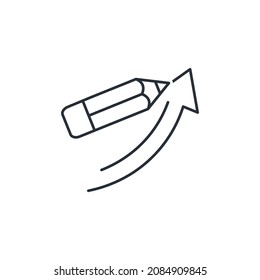 The pencil draws an arrow pointing upwards. Effective promotion. Additional knowledge. Vector linear icon isolated on white background.
