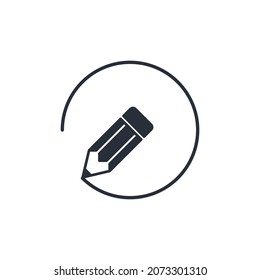 The pencil draws a circle. Complete an action, process, or circular motion. Vector linear icon isolated on white background.