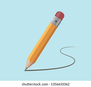 Pencil draws a contour. Vector illustration in the style of flat graphics.