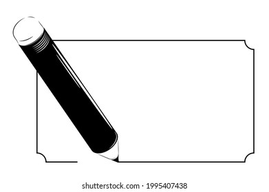 pencil draws decorative frame in one line. Template, mock up for design. Contrast monochrome vector on white background