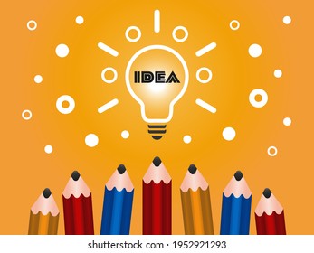 pencil, education, drawing, business, innovation, vector, design, inspiration, bright, concept, idea, creative, creativity, symbol, lightbulb, illustration, brain, technology, electricity, mind, power