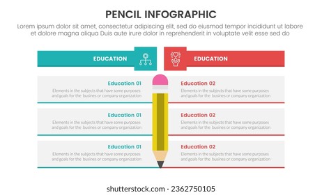 infografía de formación de lápiz plantilla de 3 puntos con datos frente a dos cuadros para presentación de diapositivas